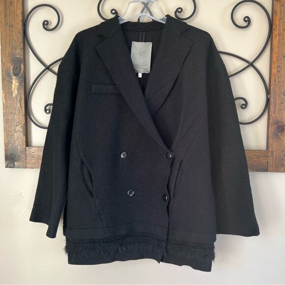Nataylija Jansone Wool Black Double Breasted Detailed Bottom Blazer Coat EU 40 - Picture 2 of 11